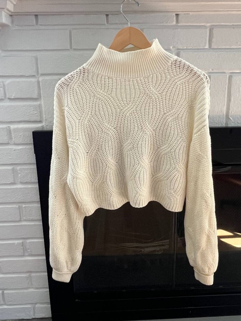 Altar'd State Cream Cable Knit Cropped Mock Neck Sweater Size S